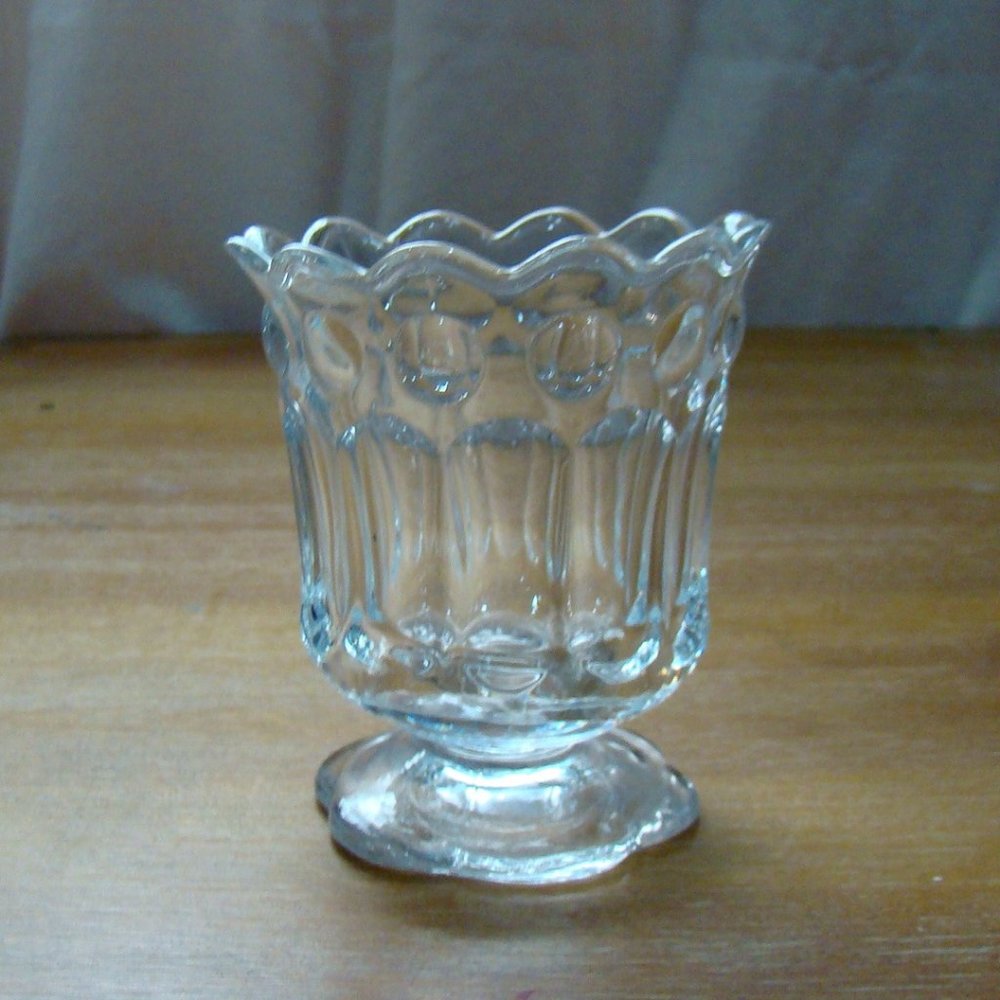 Vintage Art Deco Designed Pressed Glass Spooner with Scalloped Edge Top